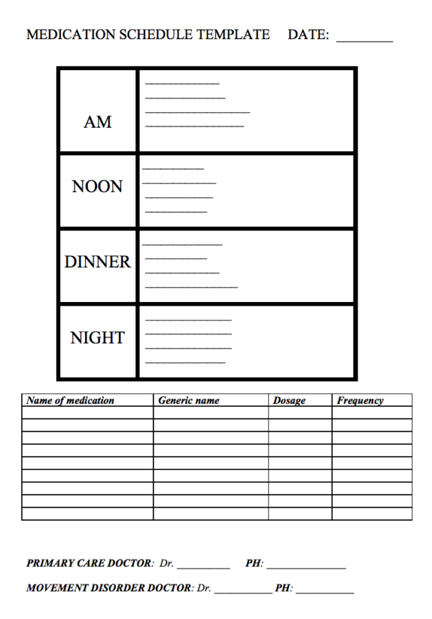 Medication Schedule Template - Parkinson's Association of San Diego