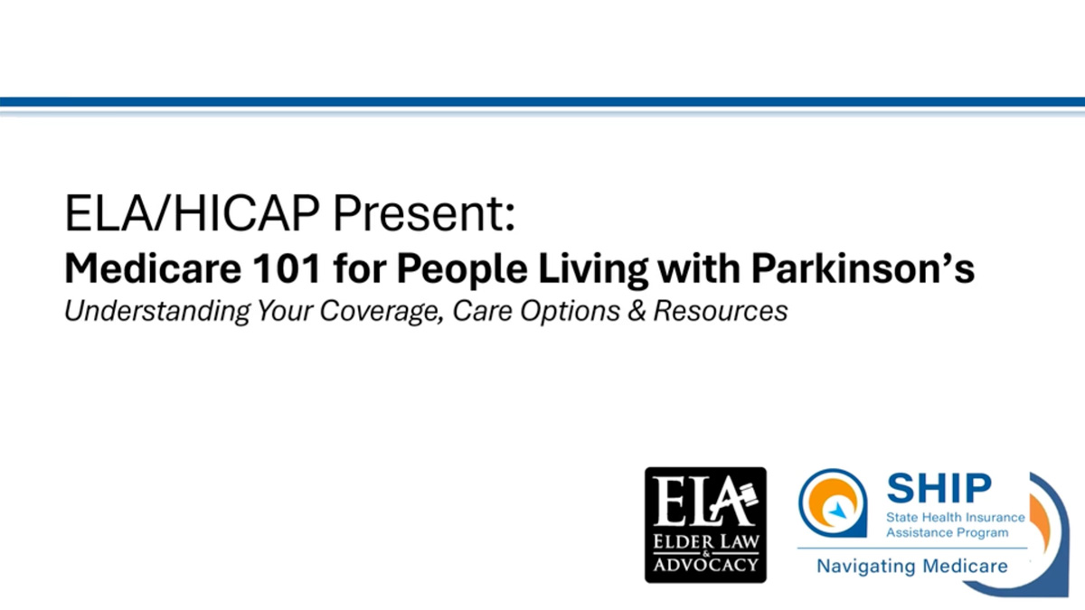 Medicare 101 for People Living with Parkinson’s title slide